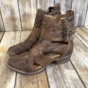 Leather Cut Out Ankle Boots adjustable straps with buckles freebird style